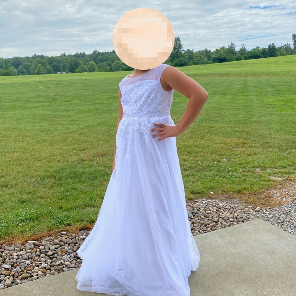 a flower girl dress, size 14, white